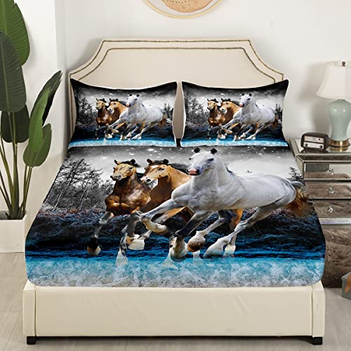 Feelyou Horse Bed Sheet Set Galloping Horse Bedding Sheets For Kids Boys Girls Wildlife Bedding Fitted Sheet Farm Animal Bed Cover 1 Bed Sheet Set With 1 Pillowcase Twin Size thumb #2