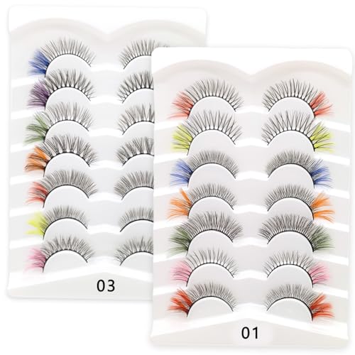 14 pares de Pestañas Postizas,pestañas de colores, 7 colores de pestañas artificiales fanáticos de las pestañas clásicas navideñas extendidas, juegos de rol, ropa, pestañas artificiales de colores