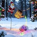Christmas Pai Natal Solar Kettle Lights Garden Lawn Decorative Light, Vintage Metal Watering Can com Claus for Outdoor Path Walkway Decoration, Unique Xmas Gift (Style A)
