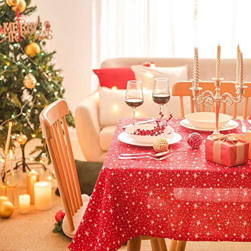 Deconovo Mantel Navidad Mesa Rectangular Estrellas del Universo 140 x 300 cm Rojo