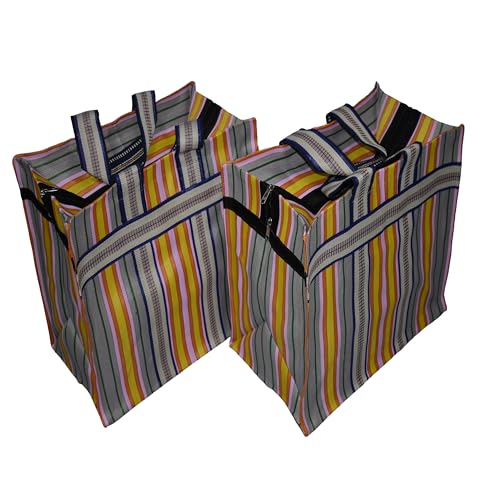 Image of (#B2B25NYXLZip) Reusable EXTRA LARGE Recycled Multicolour Cloth Tote Cum Handbag Jhola Under bed storage bag 20 x 14 x 12 inch with Zip closure pack of 2