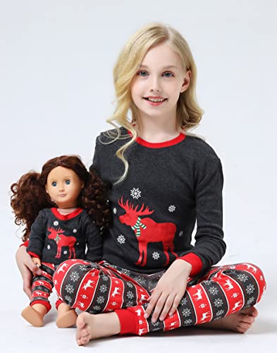 Image of Babyroom Girls Matching Doll&Toddler 4 Piece Cotton Pajamas Toddler Christmas Sleepwear