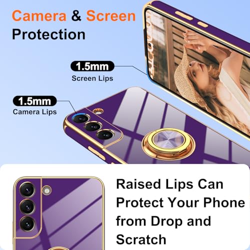 Gritup for Samsung Galaxy S22 Plus Case: with 2Pcs Screen Protector, 360° Rotation Ring Holder Magnetic Kickstand, Plating Gold Edge Soft TPU Shockproof Protective Cover for S 22 Plus, Purple by Gritup - Used condition - Image 4