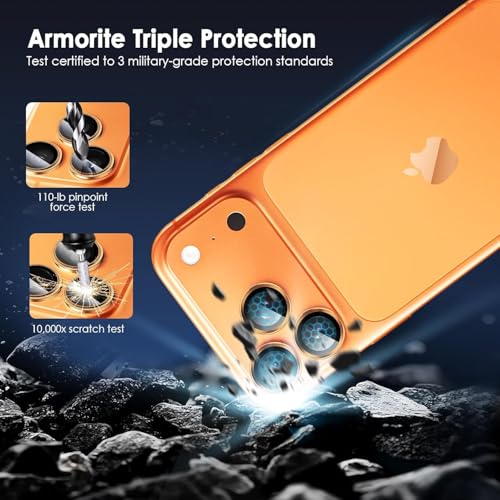 Image of Camera Lens Protector Compatible with iPhone 17 Pro / 17 Pro Max - 9H Tempered Glass Lens Guard, HD Clear, Anti-Scratch, Anti-Drop Camera Protection Ring Cosmic Orange, Aluminum Alloy