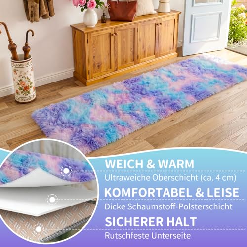 VOFUSHON Teppich Läufer 80x150 cm Batik Blau-Violett Hochflor – Ansicht 3