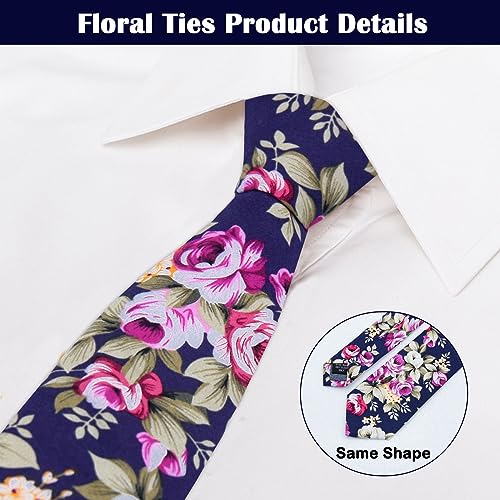 Image of Mantieqingway Men's Cotton Floral Neck Tie 2.56'' Printed Skinny Tie