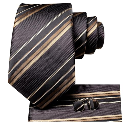 Image of Dubulle Silk Ties Set for Men Formal Paisley Striped Necktie Pocket Square Cufflinks 3PCS Sets Wedding Business Party