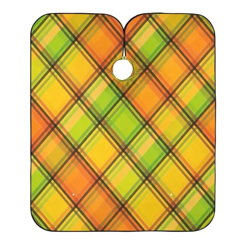 RPLIFE Vestido de peluquero naranja a cuadros, capa para corte de pelo, capas de corte de pelo para adultos