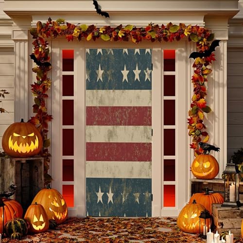Housse de porte drapeau américain tissu extensible déco vintage USA 89x200