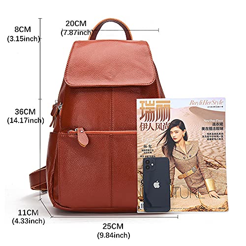 Image of zency 15 Colors Real Soft 100% Genuine Leather Women Backpack Fashion Ladies Travel Bag Preppy Style For Woman (Brown)