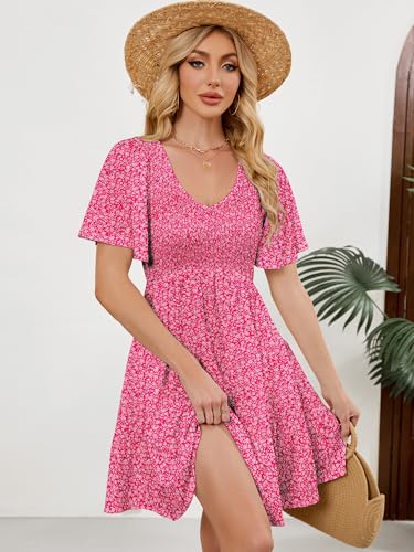Image of UEAL Womens Cute Floral Smocked V Neck Flutter Sleeve Sundress with Pockets Casual Spring Summer Dresses for Women 2026