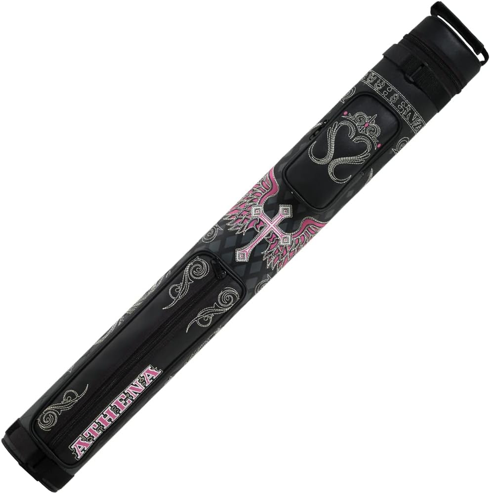 Athena ATHC06 2x2 Black w/Pink Cross Stitch Pool/Billiard Hard Cue Case