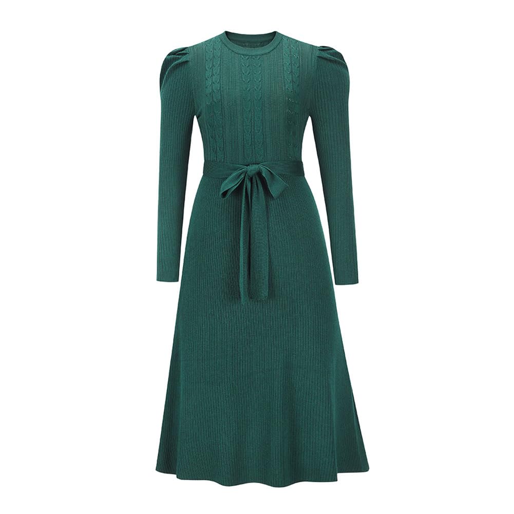 IBAKOM Femmes Automne Pull Robe Hiver Skinny Tricot Manches Longues Lacets Volants Midi A - Type Robe Décontractée