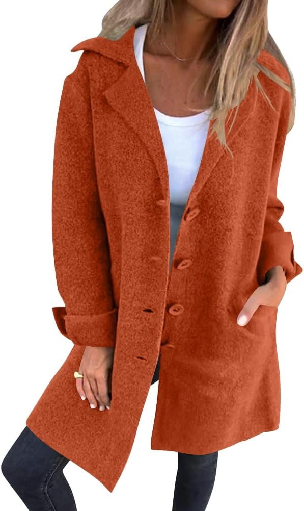 Manteau Femme Long Trench Coat Boutons Revers - Veste Blazer Cardigan Automne Hiver Élégante