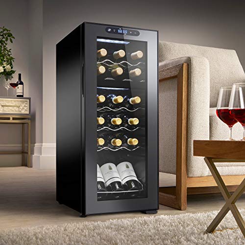 Wine Enthusiast 18 Bottle Dual Zone MAX Compressor Wine Cooler - Freestanding Refrigerator with Split Storage & Temperature, Digital Touchscreen, & LED Display