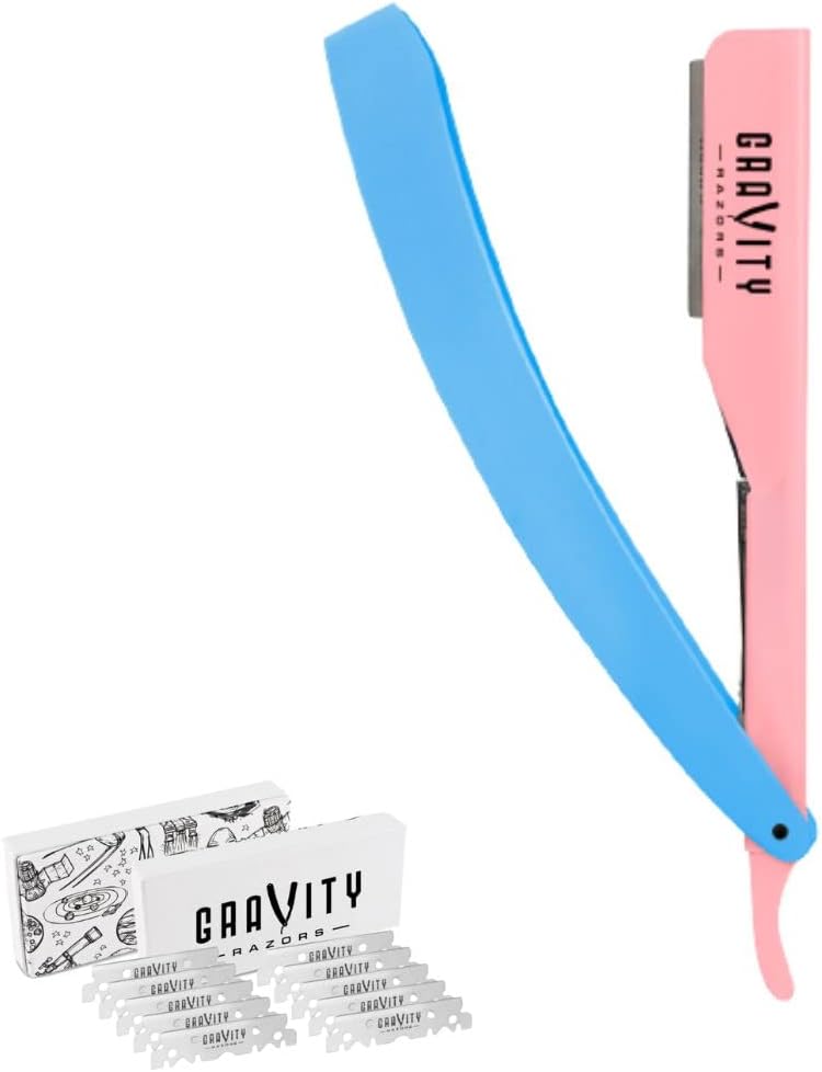 GRAVITY RAZORS Professional Straight Razor Kit – Ultra Exposure, Includes 10 Premium Blades, 2mm Exposed, Cotton Candy