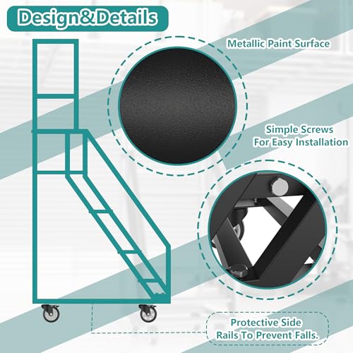 Image of 4 Step Rolling Ladder,39.3 inch W x 23.6 inch D x 78.7 inch H Handrails Anti Slip Storehouse Stair Ladder with Wheel,Movable Industrial Rolling Stairs,Suitable for Libraries Storehouse