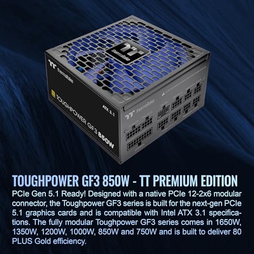 Image of Thermaltake Toughpower GF3 850W; ATX 3.1; Native PCIe 5.1 12V-2x6; Flat Cables; Color Matched Connectors; Japanese Main Capacitors; 135mm Fan; 80 Plus Gold Certified; Black; PS-TPD-0850FNFAGU-4