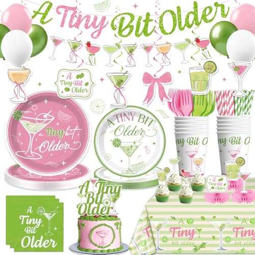 343pcs A Tiny Bit Older Birthday Decoration Serve 50 All-in-one Set with Martini Plates and Napkins Set Banner Tablecloth Cupcake Topper Etc. for Girl Women Birthday Bridal Wedding Baby Shower