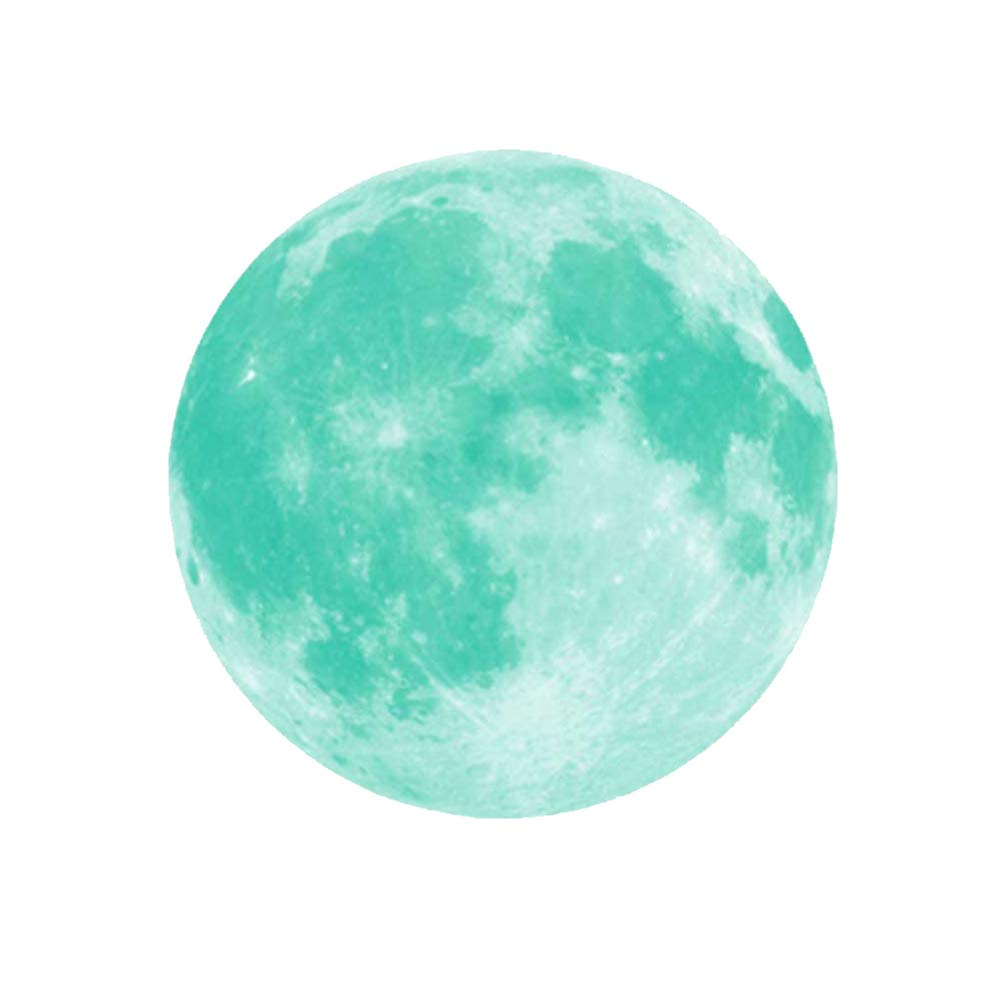 EXCEART 20Cm Glow in The Dark Moon Wall Sticker, Cyan-Blue Light Round Luminous Decal for Bedroom Living Room, Kids Room
