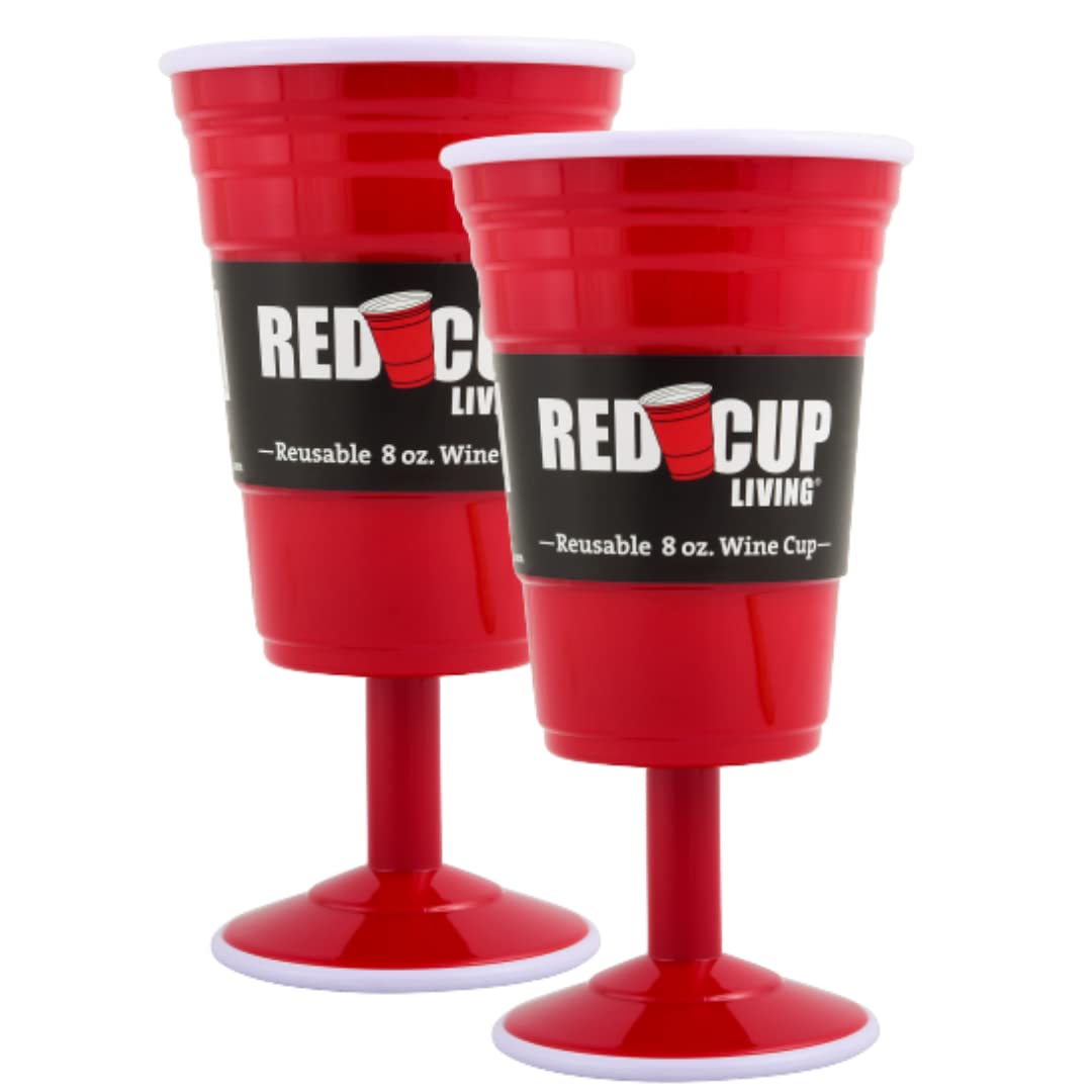 Reusable Red Plastic Wine Glasses with Stem, 8oz, Unique Heavy-Duty Drinking Glasses for Parties, Durable Champagne Flutes, Cute Sturdy Wine Cups Stem