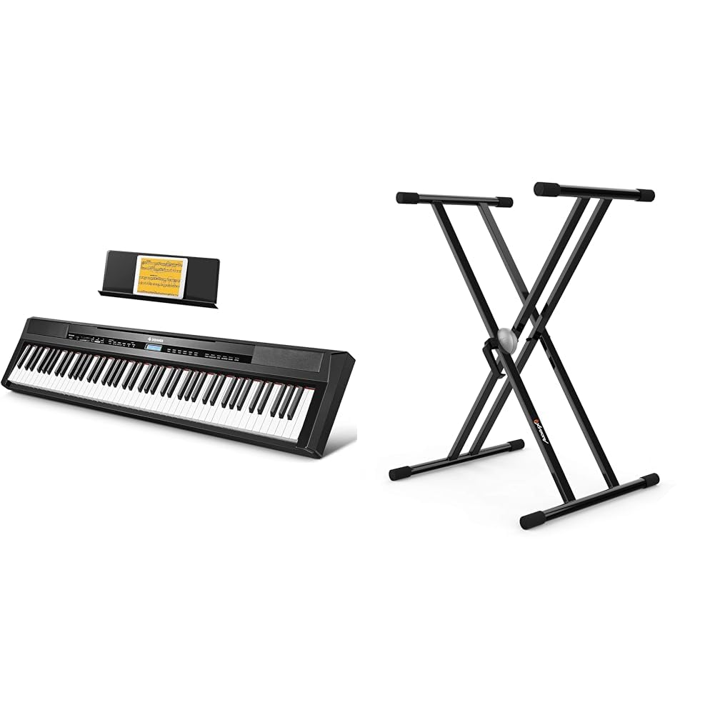 Donner - DEP-20 - Piano Digital, Piano Eléctrico, Principiantes con 88 Teclas de Tamaño Y Peso & Audibax - Onyx 130 Soporte Piano - Estructura Tijera Doble - Anclajes Easy Lock