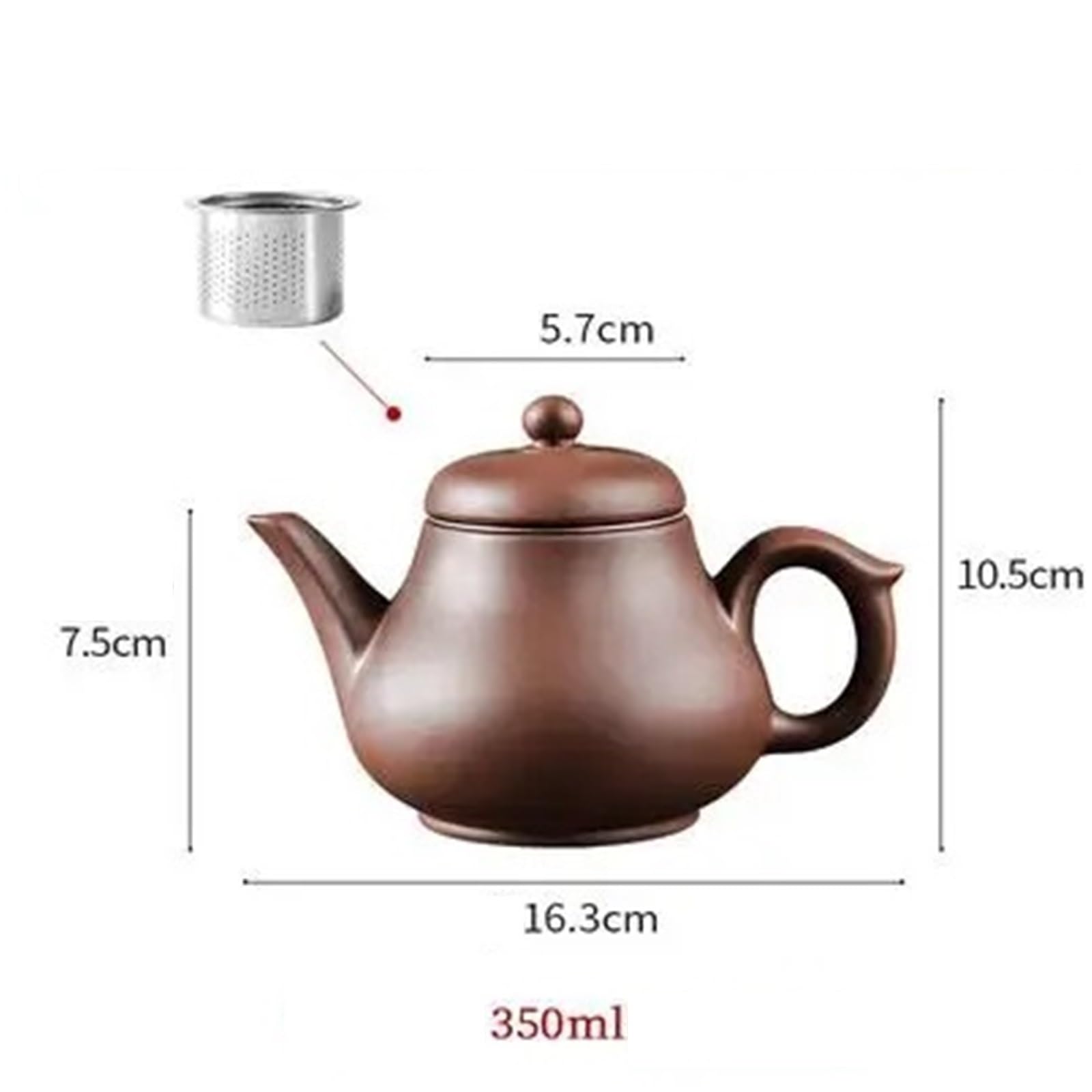 Tetera de arcilla morada, tetera de gran capacidad, olla individual con filtro de acero inoxidable integrado (marrón)
