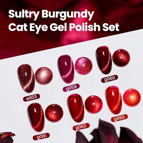 Image of Beetles Red Cat Eye Gel Nail Polish Set, 6 Colors Glitter Red Gel Polish
