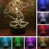 Fanrui Cute Cartoon Mickey Mouse 3D Night Light LED 7 Color Illusion USB Touch Table Lamp Birthday...