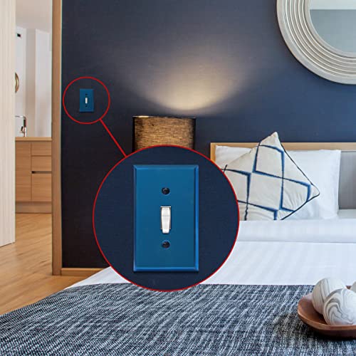Image of ENERLITES Toggle Light Switch Metal Wall Plate, Stainless Steel Switch Cover, Corrosion Resistant, Mid-Size 1-Gang 4.50 inch x 2.76 inch, Stainless Steel 201, 7711-PBL, Polished Blue