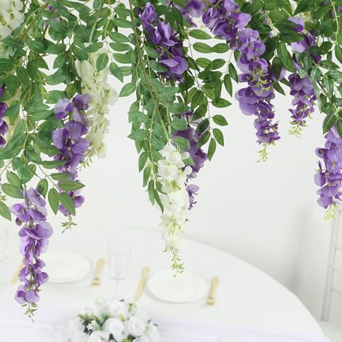 Efavormart Cream Purple Artificial Silk Wisteria Vine Round Hanging Canopy, Draping Garland Flower Chandelier with Interchangeable Branches 55" - Image 6