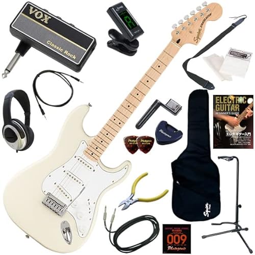 【セット品】Squier エレキギター初心者入門 ヘッドホン・ギター・アンプamPlugが入った16点セット Affinity Stratocaster/OW(オリンピックホワイト)