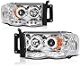 [For 2002-2005 Compatible with Dodge RAM 1500 2500 3500] LED Halo Ring Chrome Projector Headlight Headlamp Assembly, Driver & Passenger Side