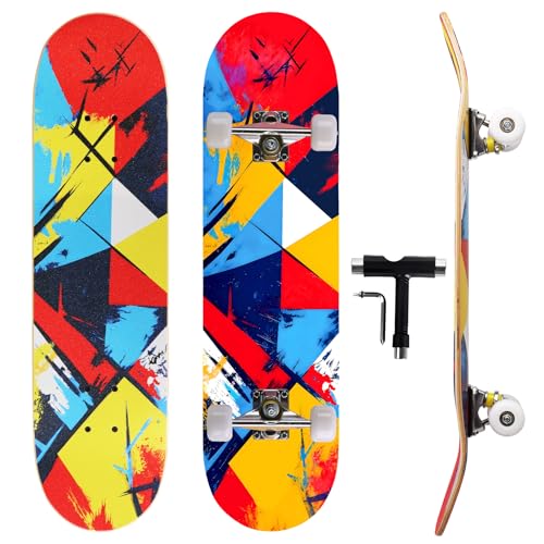 Image of Casual Graffiti Professional Double Kick Skateboard, 31 inch Maple Deck, ABEC-11 Bearings, 95A PU Wheels