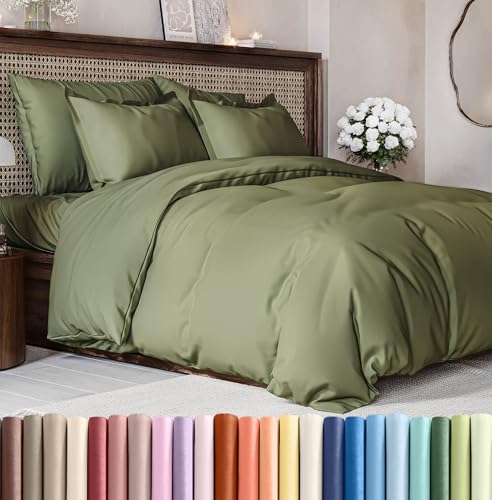Image of Duvet Cover Queen Size Set - Extra Soft Queen Duvet Cover 90 inch x 90 inch with 2 Pillow Shams for Women, Men, Kids & Teens - Hotel Luxury w / Zipper Closures & Ties - Comfy, Cozy & Breathable (Sage Green)