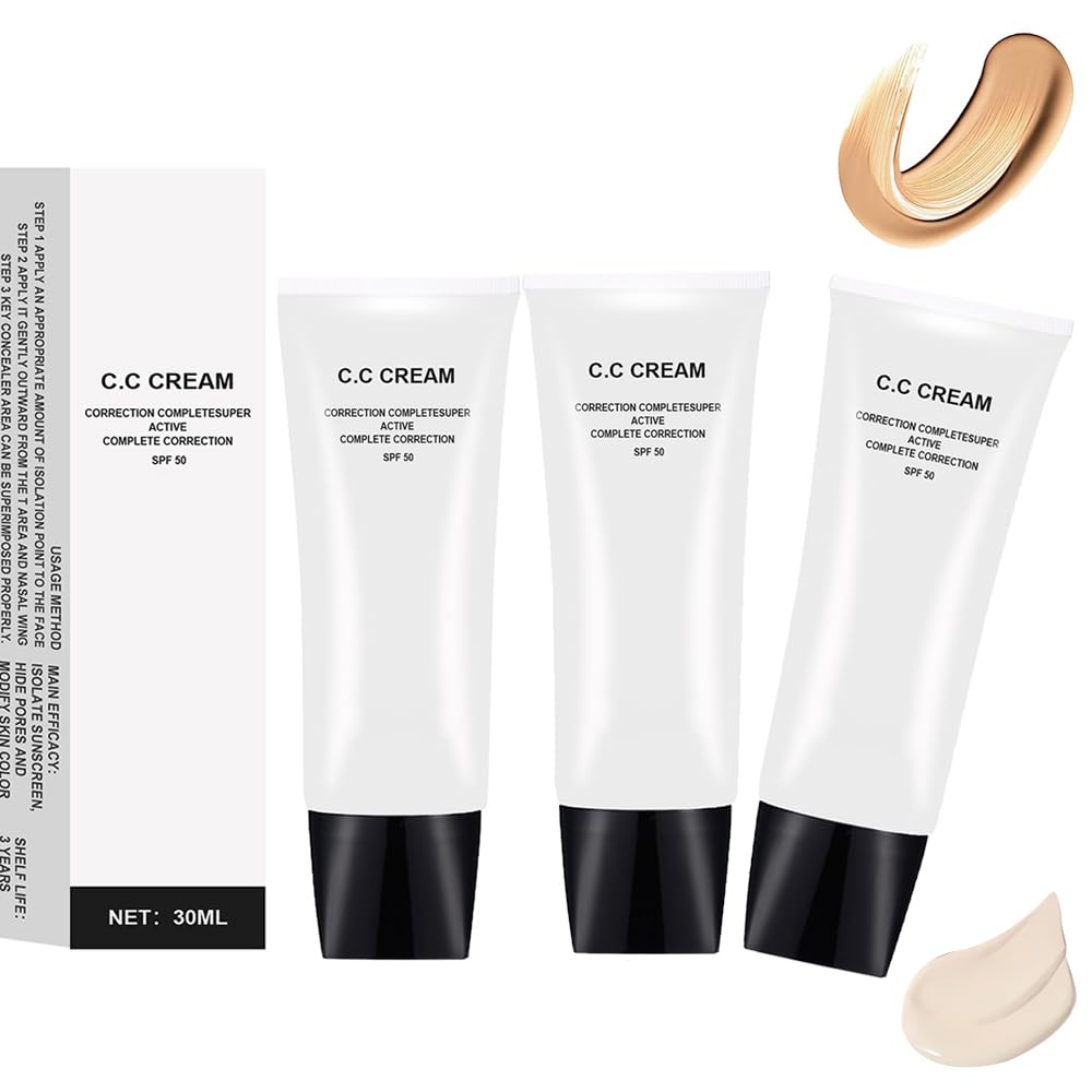Skin Tone Adjusting CC Cream, Cosmetics CC Cream with Spf 50, CC Cream for Mature Skin, CC Cream Colour Correcting Self Adjusting for Mature Skin Full-Coverage Foundation (3Pcs)