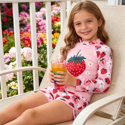 Image of Vogseek 4-10T Girls Rashguard 2 Pieces Long Sleeve Swimsuit Swimwear with Shorts