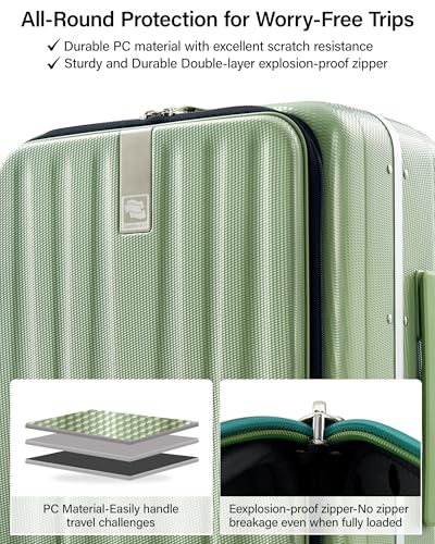 Image of Hanke 55cm Front Opening Cabin Luggage Trolley Bag, Strong Aluminum Frame, Durable Polycarbonate Hard Shell, Silent Wheels & Combination Lock, Lightweight Carry On Suitcase for Travel.(Bamboo Green)