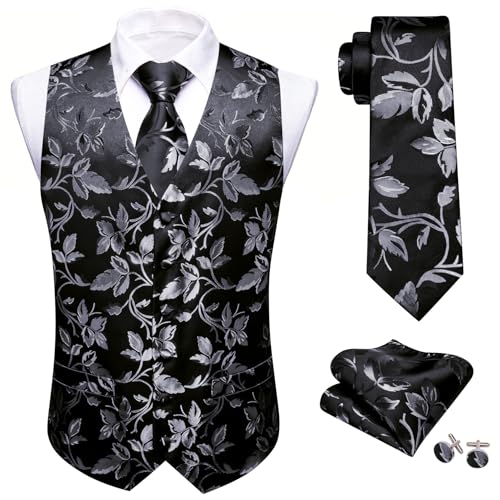 Image of Barry.Wang Formal Men Flower Vest Paisley Jacquard Silk Ties Suit Waistcoat Set Wedding 5PCS