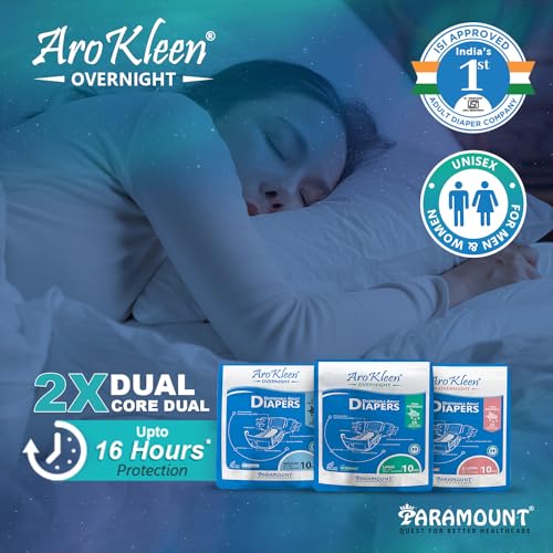 Image of AroKleen Overnight Adult Diapers Tape Style, Extra Large, 30 Count, Waist Size (127-170.18 cm | 50 inch-67 inch Inches) | 2X Absorbent, 16 Hour Protection, Wetness Indicator- Pack 3