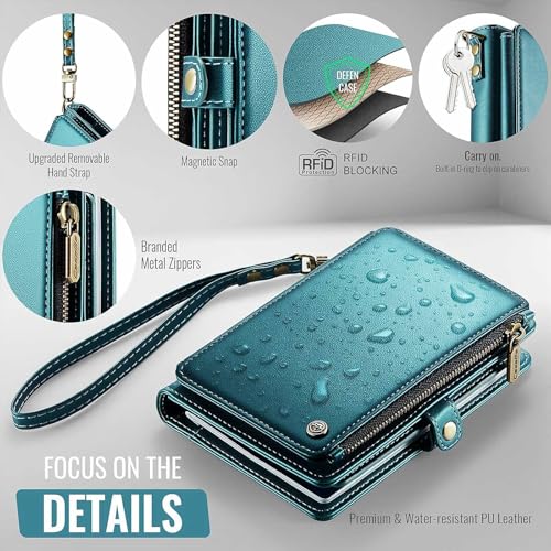 Image of Passport Wallet with AirTag Holder, RFID Blocking Passport Holder for Travel Family, PU Leather Document Organizer with 11 Card Slots & Wrist Strap, Green
