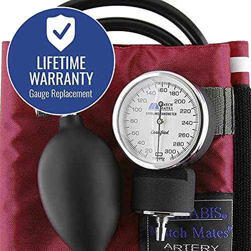 Mabis Matchmates Aneroid Sphygmomanometer And 31" Sprague Rappaport Stethoscope Combination Manual Blood Pressure Kit With Calibrated Nylon Cuff And Oversized Carrying Case, Adult Burgundy #TOP5
