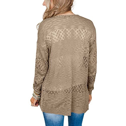 Besfly Women'S Breathable Crochet Cardigan Open Front Knit Cardigans Loose Outwear Boho Khaki M thumb #3