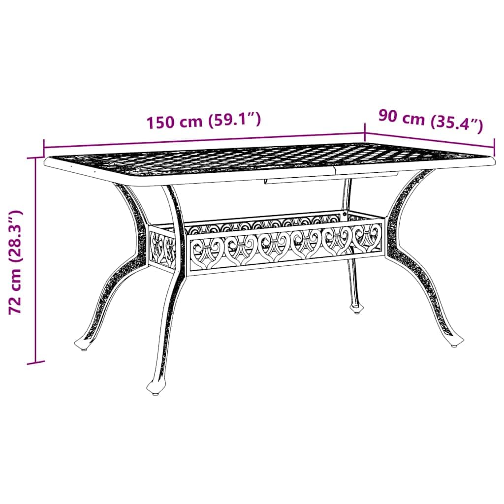 vidaXL Tavolo da Giardino Verde 150x90x72 cm in Alluminio Pressofuso