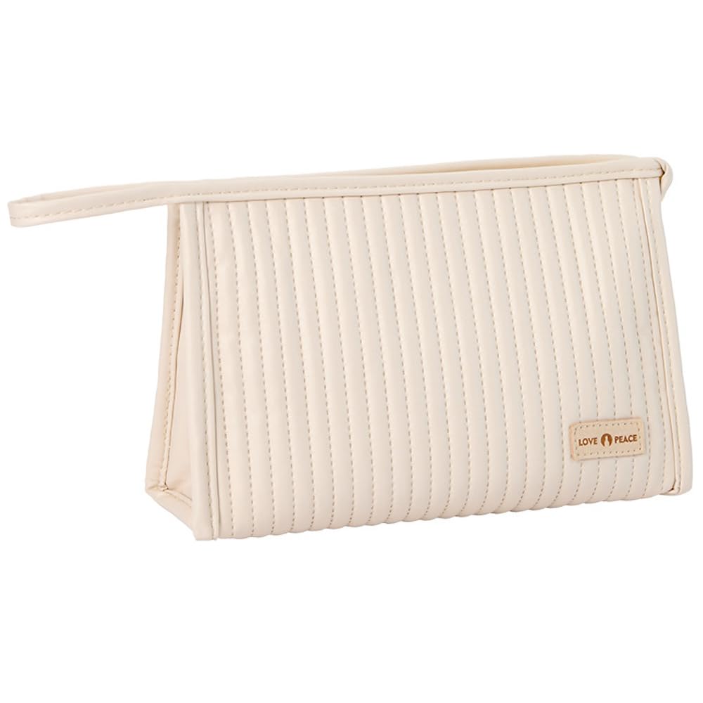 Small Cosmetic Bag, Small Makeup Bag with Wristlet for Purse, Soft Cute Pouch with Inner Pockets, Cream