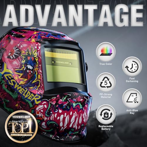 Image of YESWELDER Auto Darkening Welding Helmet, Blue Light Blocking, 1 /1 /1 /1 True Color Solar Powered Welding Hood with 2 Arc Sensors, Wide Shade 3.5 /9-13 Welder Mask for TIG MIG ARC and Grind