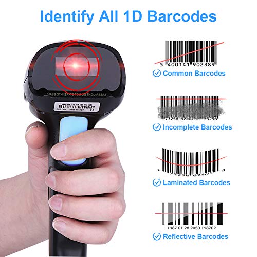 Barcode Scanner Wireless & Wired Handheld, Turimon Rechargeable Barcode Reader Scanner, USB Quick Laser Barcode Scanner Gun for Library Book, Warehouse Inventory, Store Price Tag