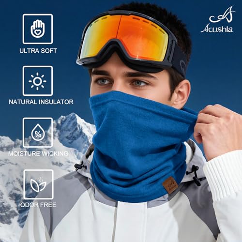 Image of ACUSHLA 100% Merino Wool Neck Gaiter Men Women Winter Ski Face Mask Scarf