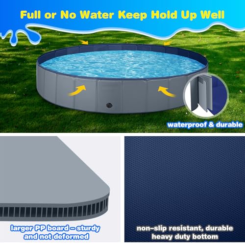 Image of Jecoo Dog Pool for Large Dogs Kiddie Pool Hard Plastic Foldable Dog Bathing Tub Portable Outside Kids Swimming for Pets and Dogs Outdoor Backyard