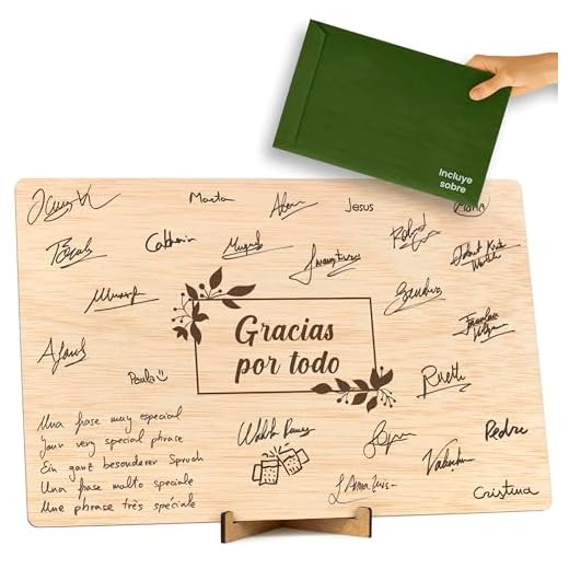 CONTRAXT Tarjeta de agradecimiento madera. Regalo original libro tarjeta de firmas gracias por todo hombre o mujer profesores maestras amigas compañeros trabajo cumpleaños (Gracias)